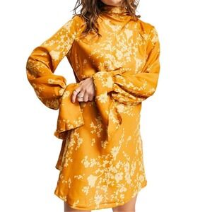 Free People Aries Floral Print Long Sleeve Mini Dress Mock Neck Size S Boho Chic